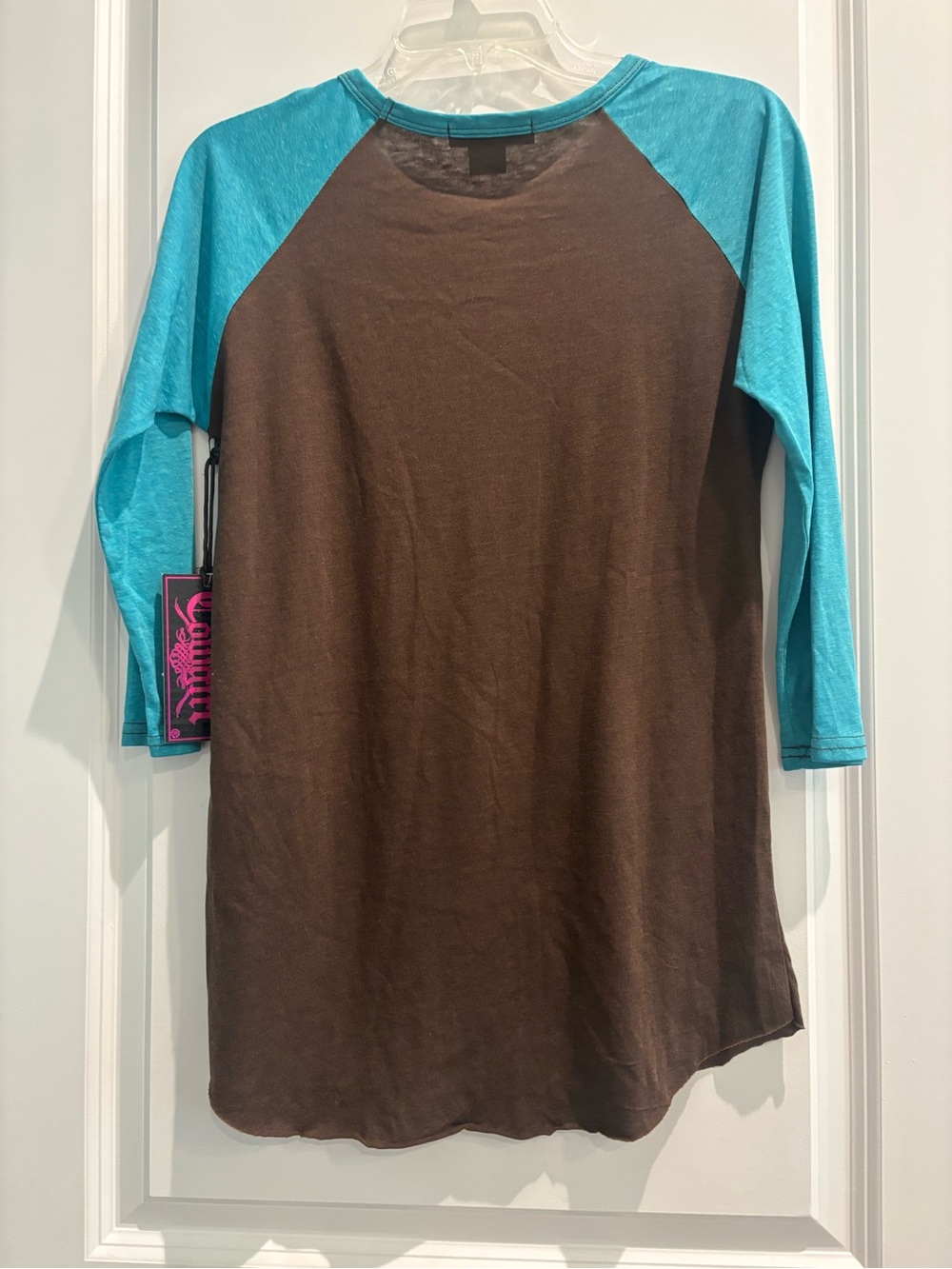 Rock & Roll Cowgirl Arrow Graphic Raglan Top Turquoise Brown Large NWT - Picture 4 of 5
